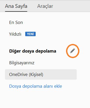 Çevrimiçi hesaplar için Düzenle düğmesi