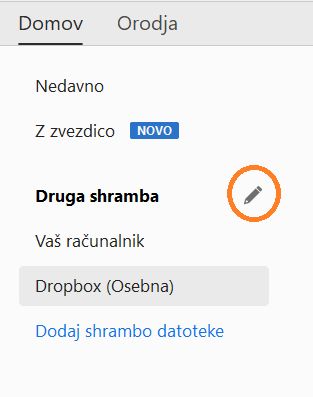 Gumb za urejanje spletnih računov