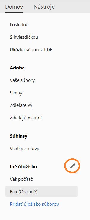 Tlačidlo Upraviť pre online účty