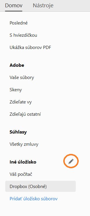 Tlačidlo Upraviť pre online účty
