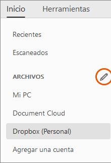 Botón Editar para cuentas en línea