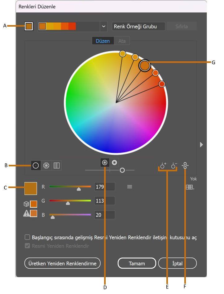 renk düzenleme iletişim kutusu