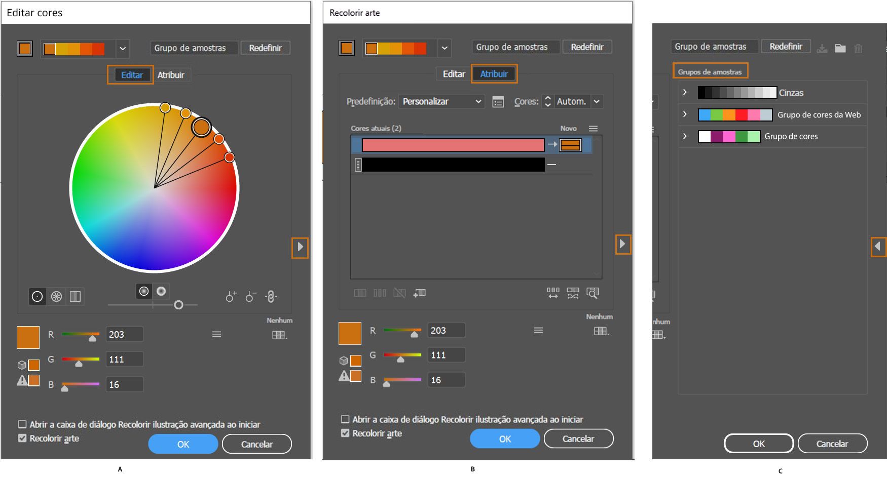 caixa de diálogo de edição de cores