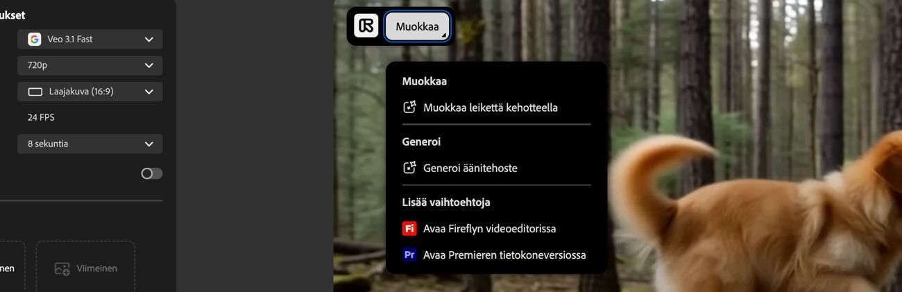 Videon muokkausvaihtoehdot näkyvät, kun viet hiiresi osoittimen generoidun videon päälle.