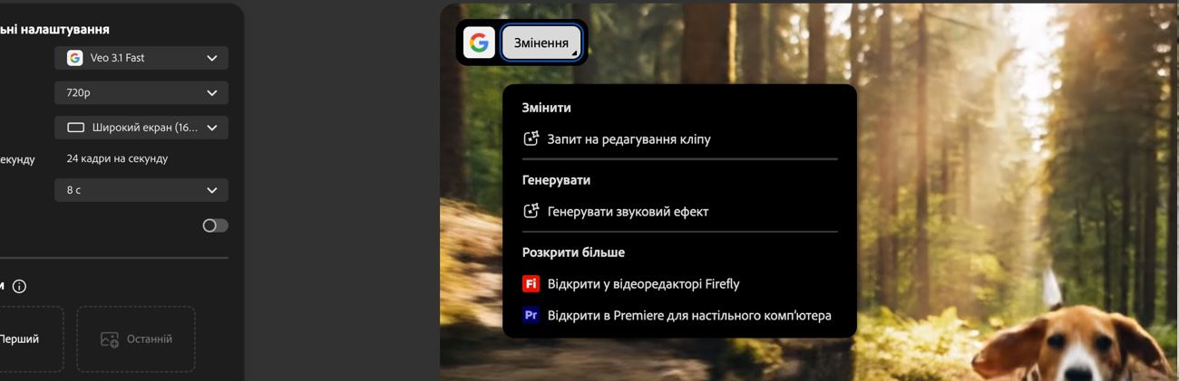 Параметри для редагування відео відображаються, коли ви наводите курсор на згенероване відео.