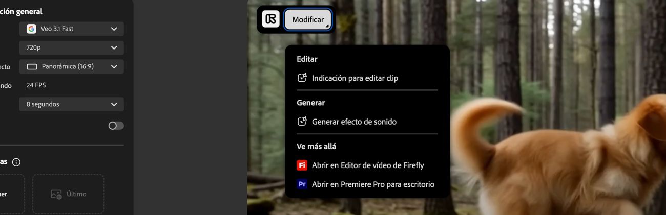 Las opciones para editar el vídeo se muestran al pasar el cursor sobre el vídeo generado.