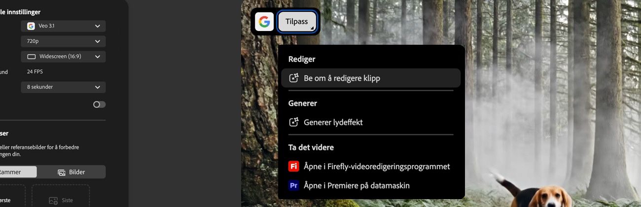 Alternativene for å redigere videoen vises når du holder markøren over den genererte videoen.
