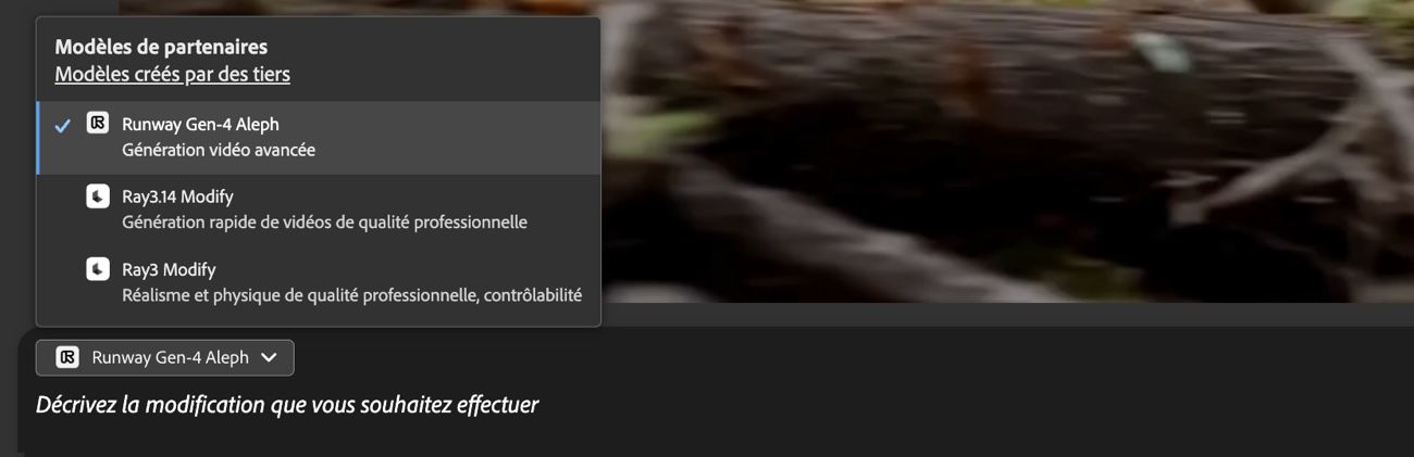 Le menu déroulant de modèle est ouvert et un modèle vidéo partenaire est sélectionné pour modifier la vidéo.