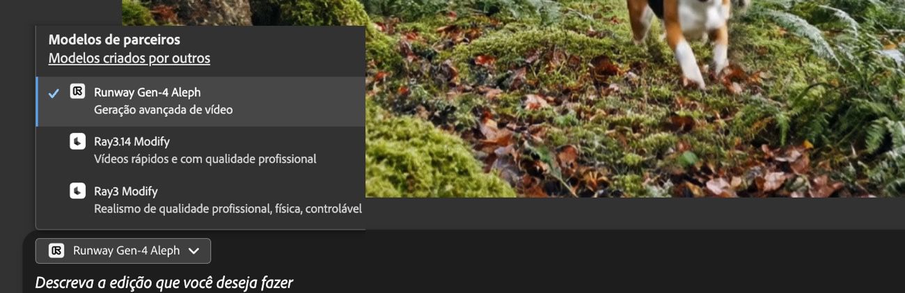 O menu suspenso de modelo está aberto e um modelo de vídeo de parceiro está selecionado para editar o vídeo.