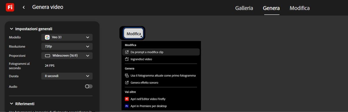 Le opzioni per modificare il video vengono visualizzate quando posizioni il cursore sul video generato.