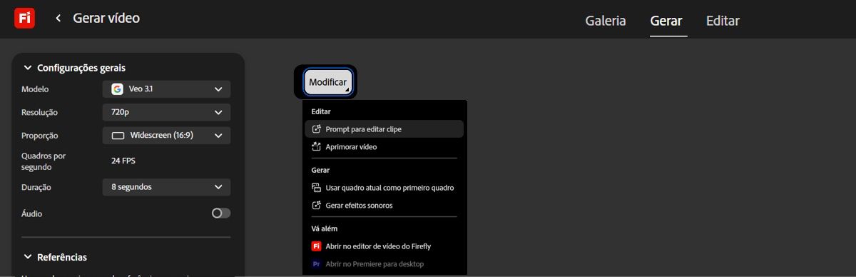 As opções para editar o vídeo são exibidas quando você passa o cursor sobre o vídeo gerado.