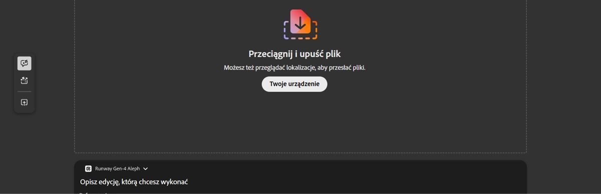 Na karcie Edytuj na stronie Generuj wideo wyświetla się pusty obszar roboczy z opcją przesyłania wideo.