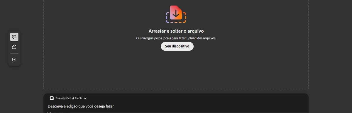A guia Editar na tela Gerar vídeo exibe um espaço de trabalho em branco com a opção de fazer o upload de um vídeo.