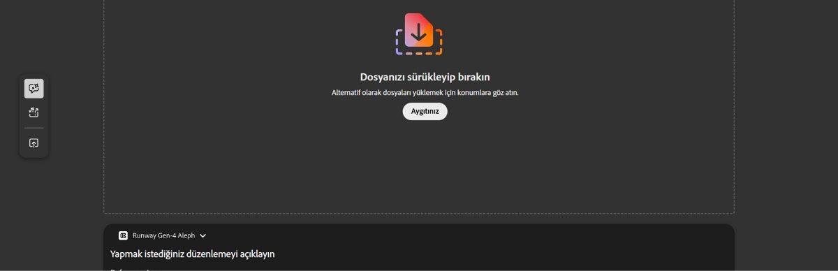 Video oluştur ekranındaki Düzenle sekmesi, video yükleme seçeneği bulunan boş bir çalışma alanı görüntüler.