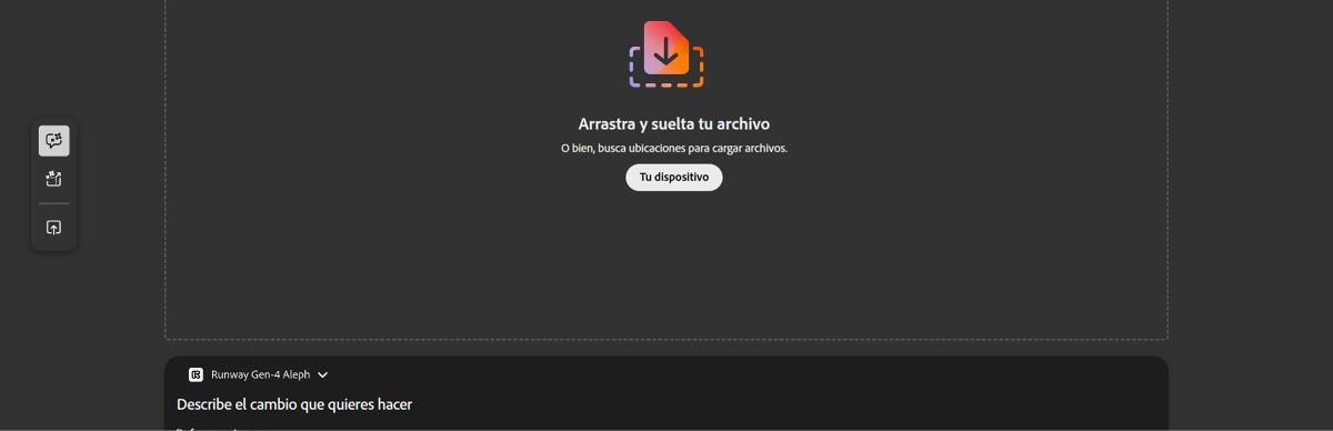 La pestaña Editar en la pantalla Generación de vídeo muestra un espacio de trabajo en blanco con la opción de cargar un vídeo.