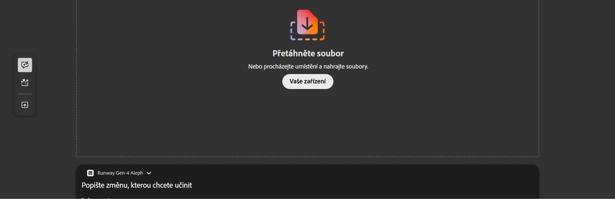 Karta Upravit na obrazovce Generovat video zobrazuje prázdný workspace s možností nahrát video.