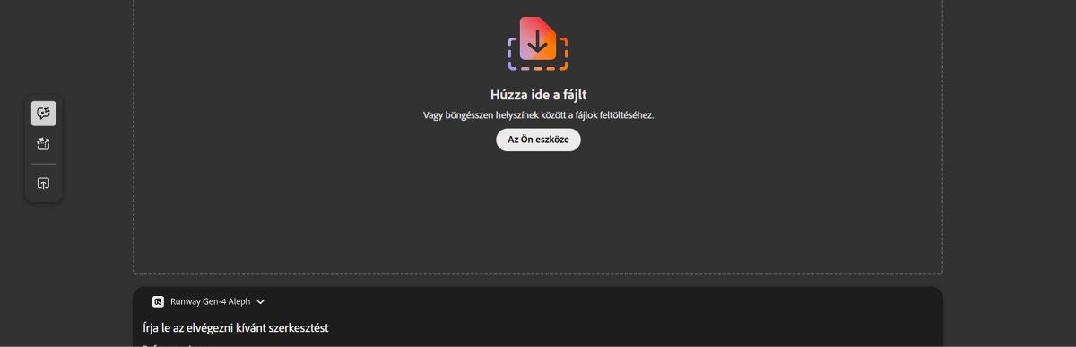 A Videó létrehozása képernyő Szerkesztés lapja egy üres munkaterületet jelenít meg a videó feltöltésének lehetőségével.
