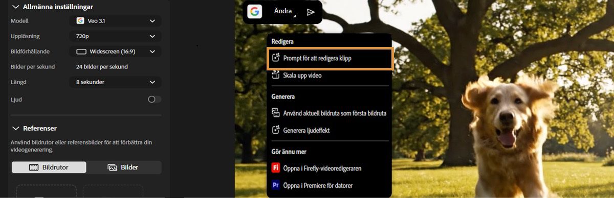 Alternativen för att redigera videon visas när du håller markören över den genererade videon.