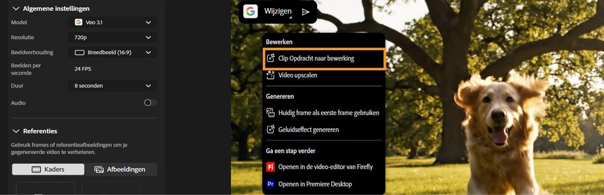 De opties om de video te bewerken worden weergegeven wanneer je je cursor over de gegenereerde video beweegt.
