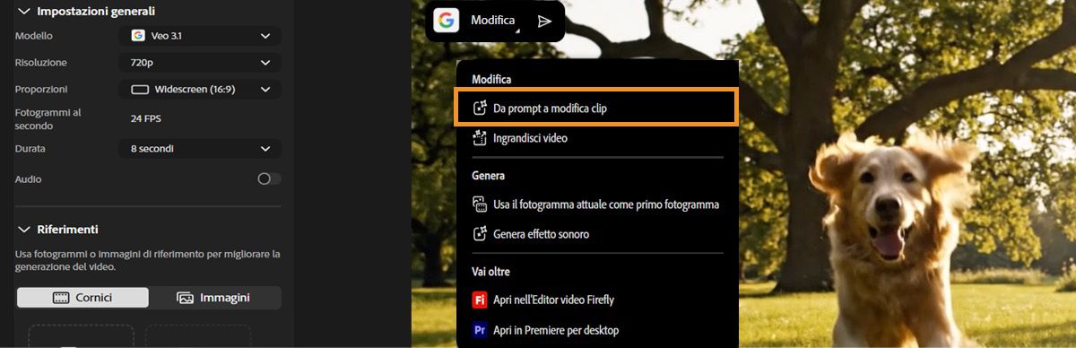 Le opzioni per modificare il video vengono visualizzate quando posizioni il cursore sul video generato.