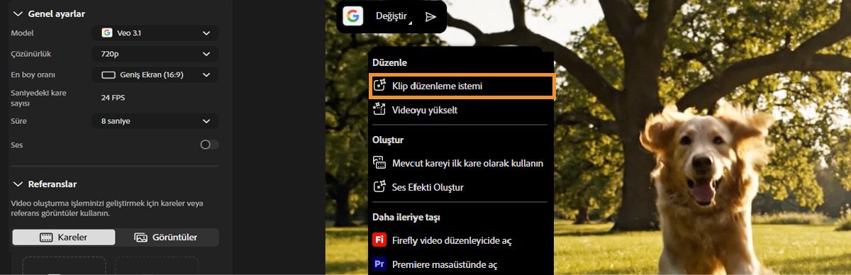İmlecinizi oluşturulan video üzerine getirdiğinizde videoyu düzenleme seçenekleri görüntülenir.