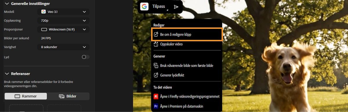 Alternativene for å redigere videoen vises når du holder markøren over den genererte videoen.