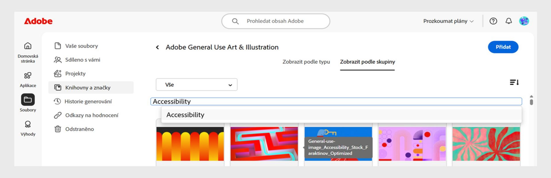 Textové pole pod možností Zobrazit podle skupiny umožňuje přejmenovat skupinu nebo podskupinu. 