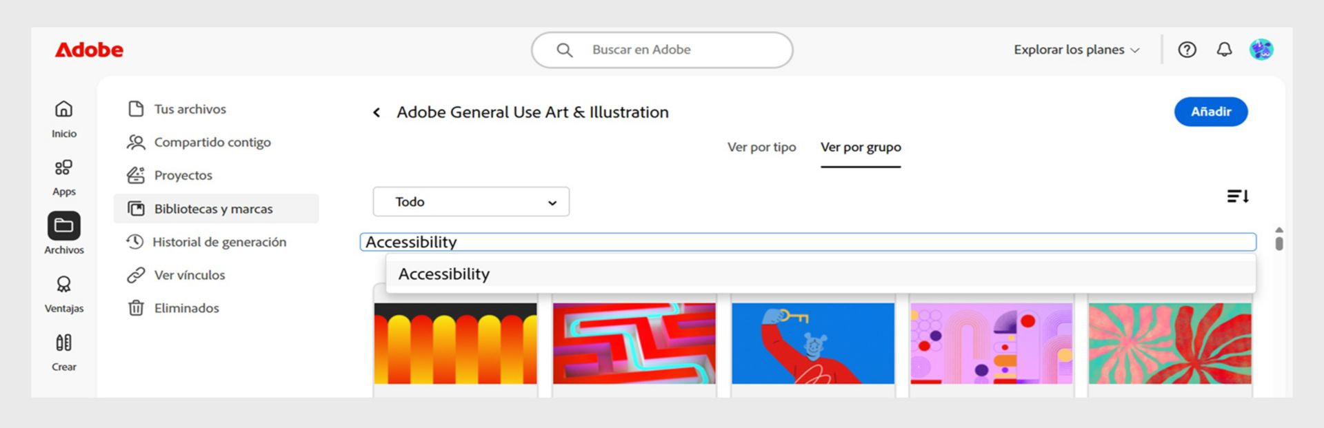 El cuadro de texto bajo Vista por grupo te permite cambiar el nombre del grupo o subgrupo. 
