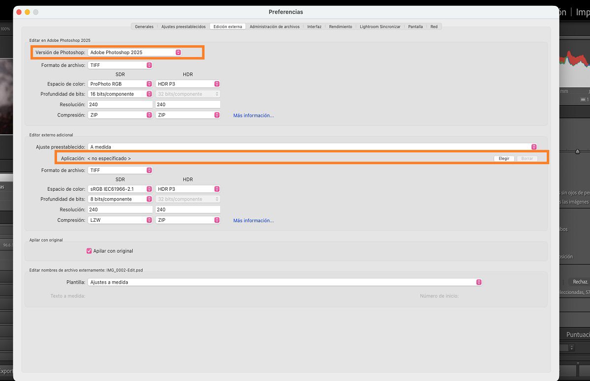 Preferencias de edición externa de Lightroom Classic CC