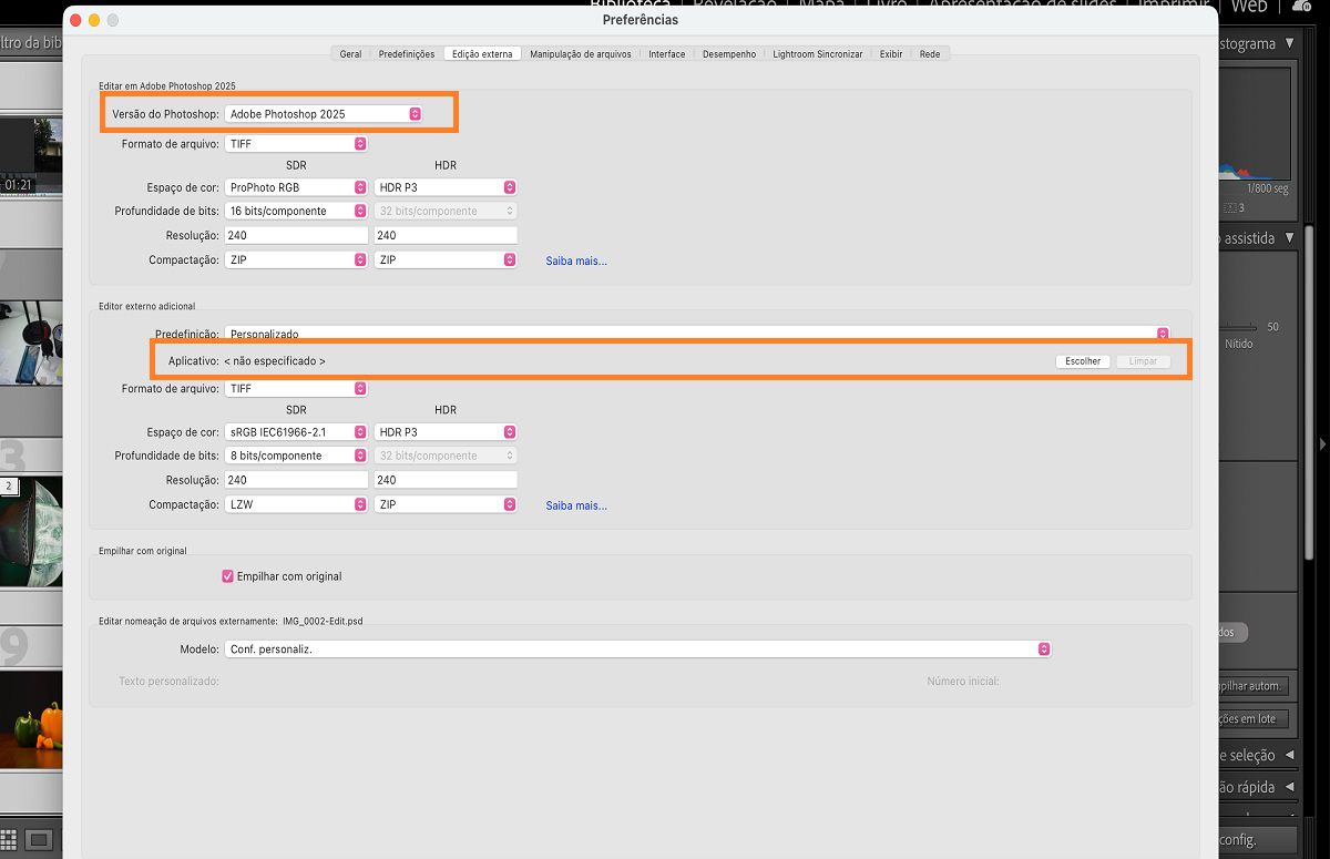 Preferências de edição externa do Lightroom Classic CC