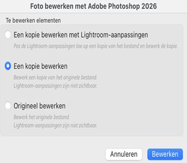 Opties voor Bewerken in in Lightroom Classic CC
