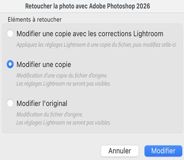 Options du menu Modifier dans de Lightroom Classic CC