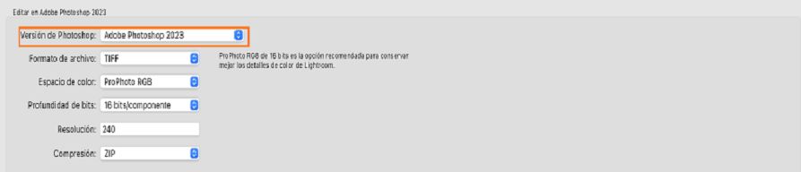 Captura de pantalla que resalta la ventana de selección de la versión de Photoshop para la función Editar en Photoshop.