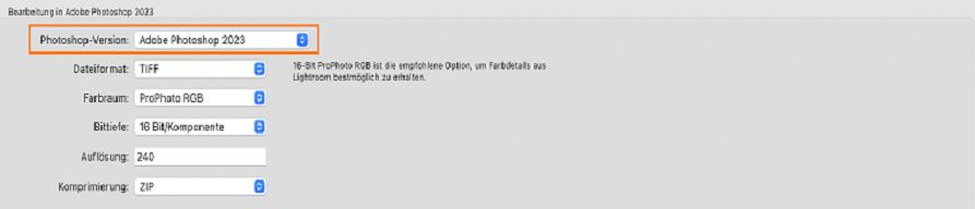 Screenshot des Auswahlfensters der Photoshop-Version für die Funktion „In Photoshop bearbeiten“.