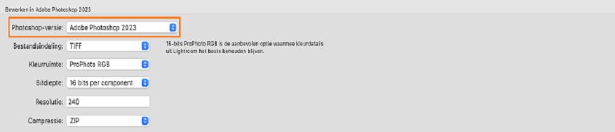 Schermafbeelding dat het selectievenster van de Photoshop-versie benadrukt voor de functie Bewerken in Photoshop.