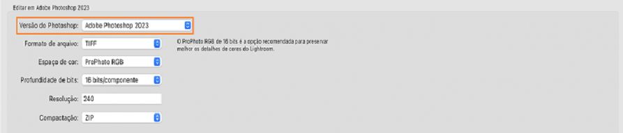 Captura de tela destacando a janela de seleção da versão do Photoshop para o recurso Editar no Photoshop.