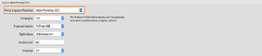 Zrzut ekranu podkreślający okno wyboru wersji programu Photoshop dla funkcji Edycja w programie Photoshop.