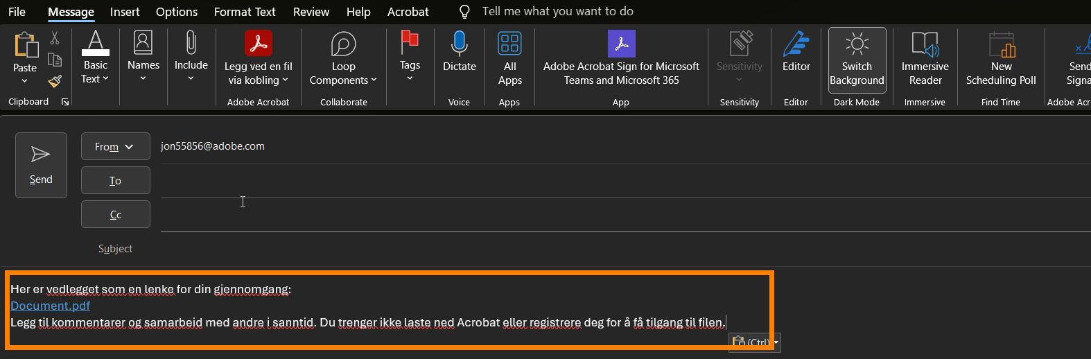 Kobling til vedlagte filer