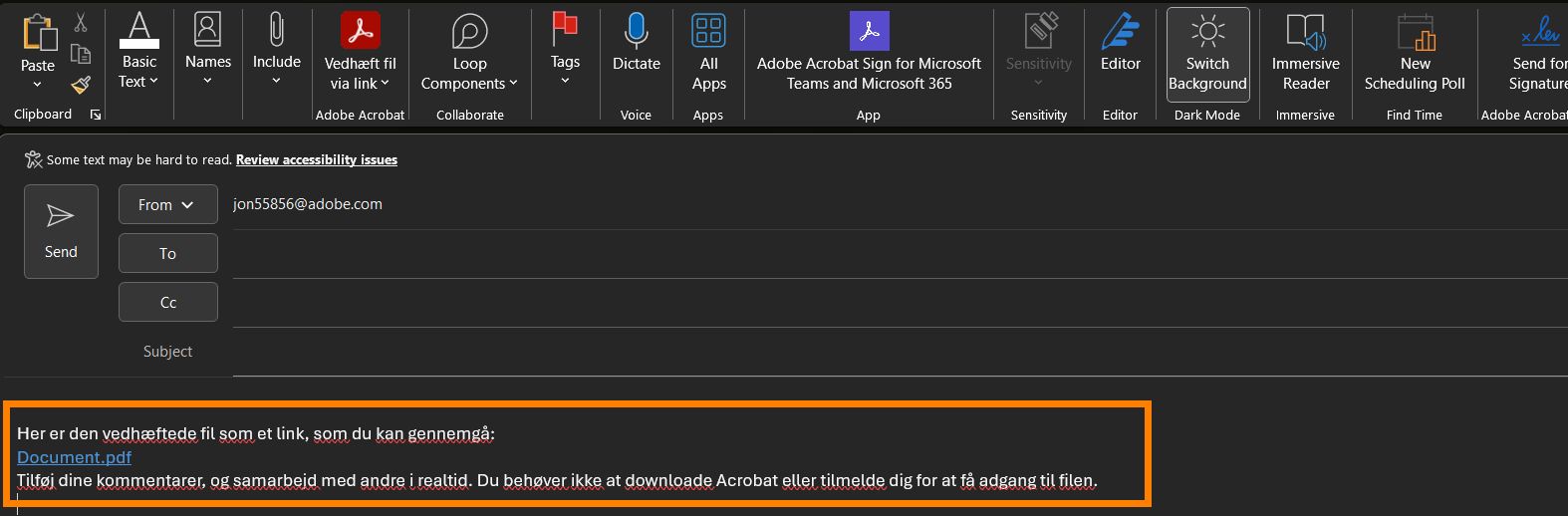Link til de vedhæftede filer