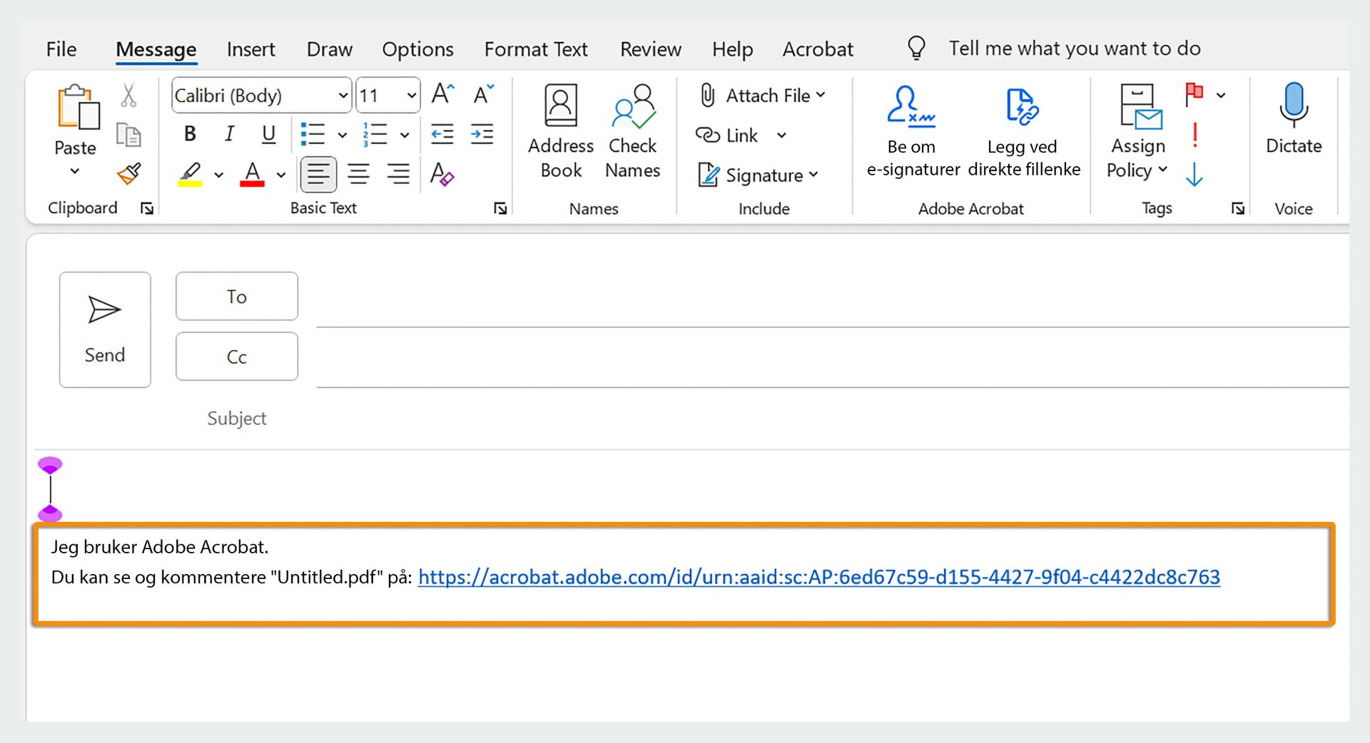 Kobling til vedlagte filer