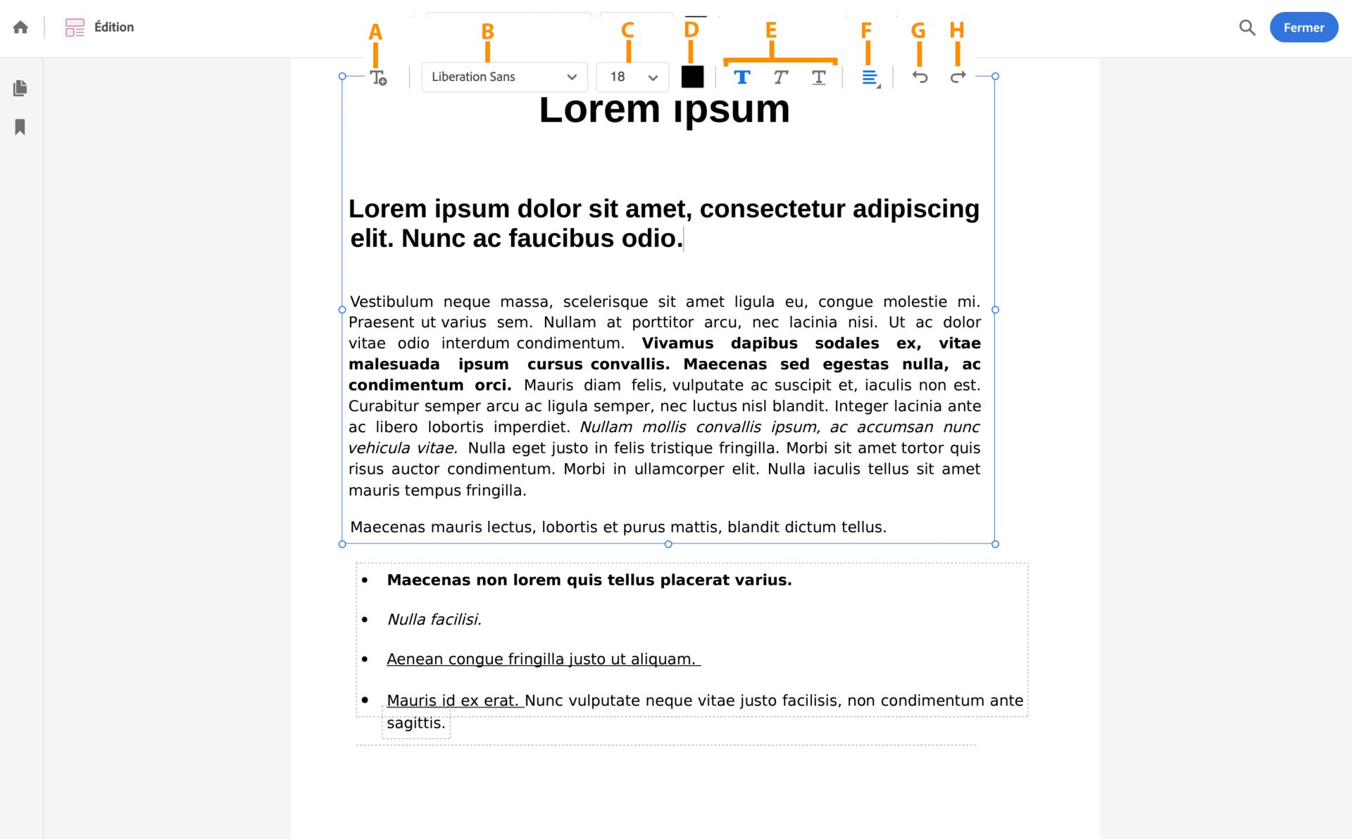 Options de modification du texte