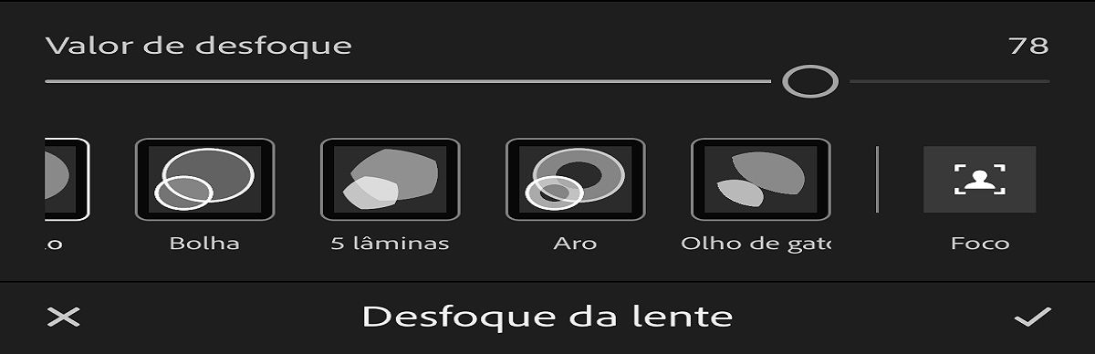 captura de tela do painel desfoque de lente