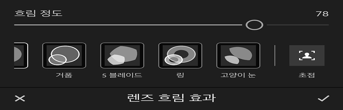 렌즈 흐림 효과 패널의 스크린샷