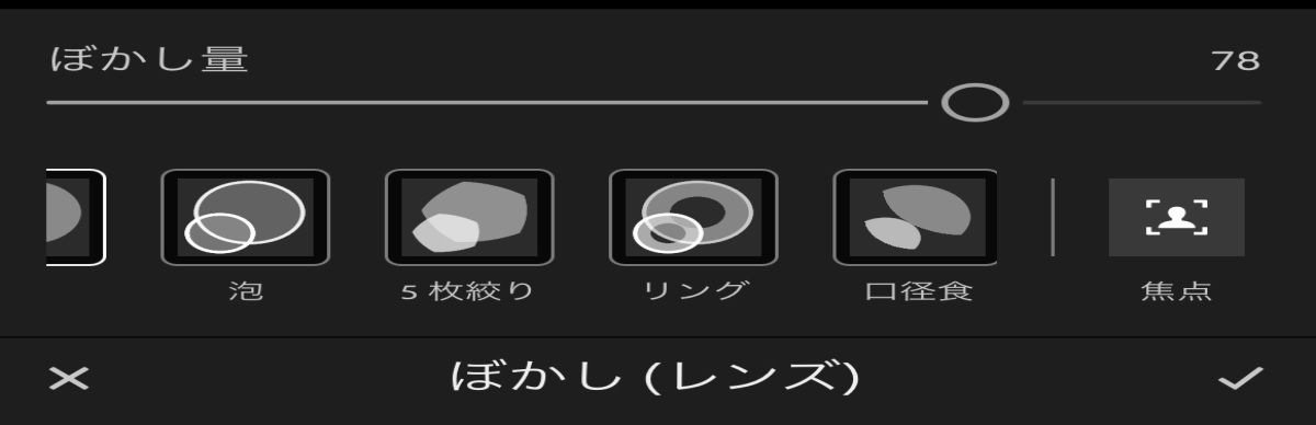 ぼかし（レンズ）パネルのスクリーンショット