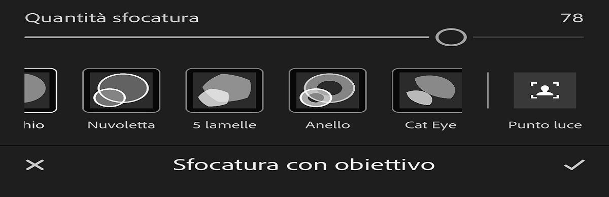 schermata del pannello sfocatura obiettivo