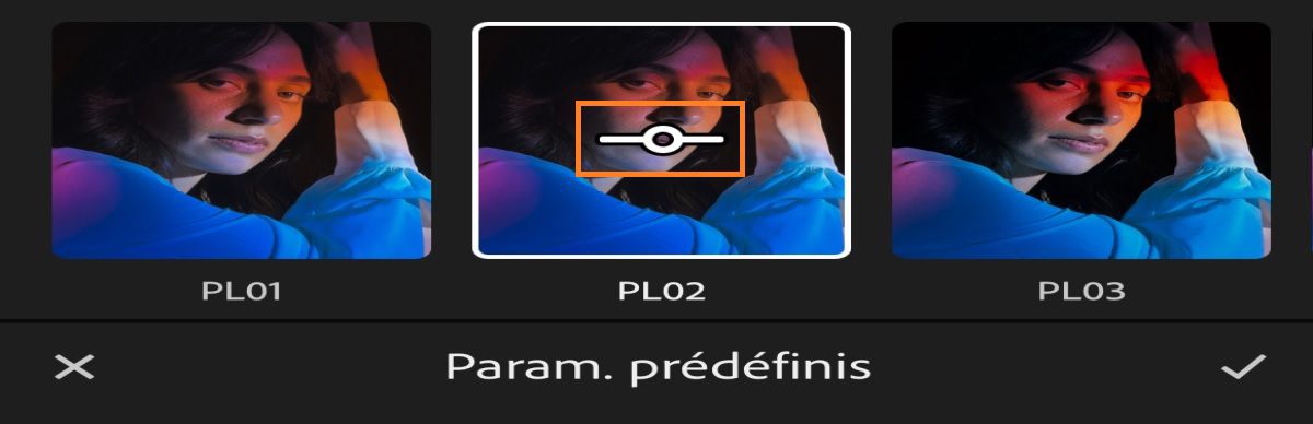 Capture d’écran de l’intensité du curseur de quantité du panneau Paramètres prédéfinis