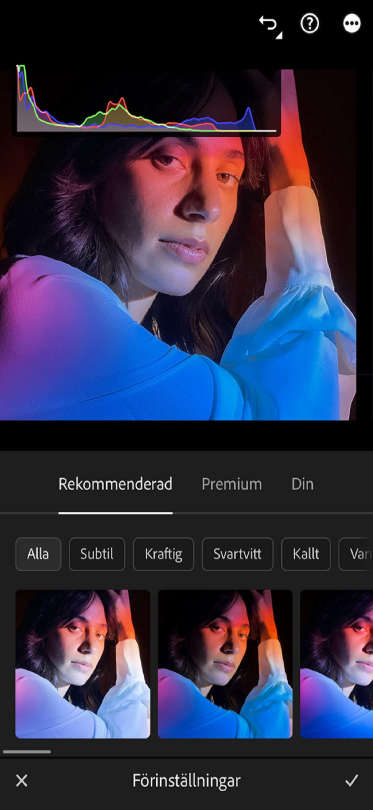 Rekommenderade förinställningar och Premium-förinställningar i Lightroom för mobila enheter (iOS)