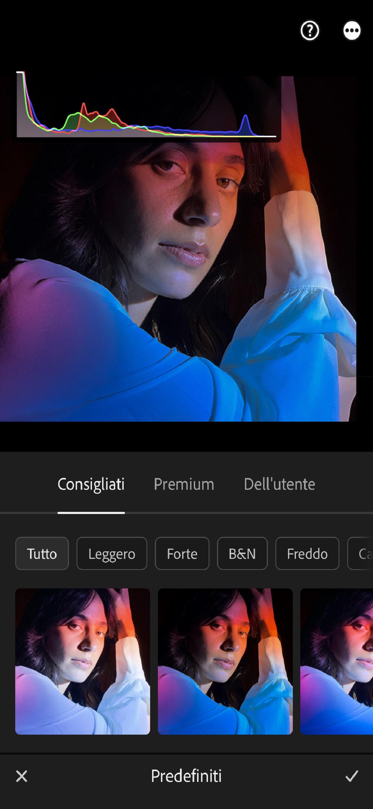 Predefiniti Premium e Consigliati in Lightroom per dispositivi mobili (iOS)