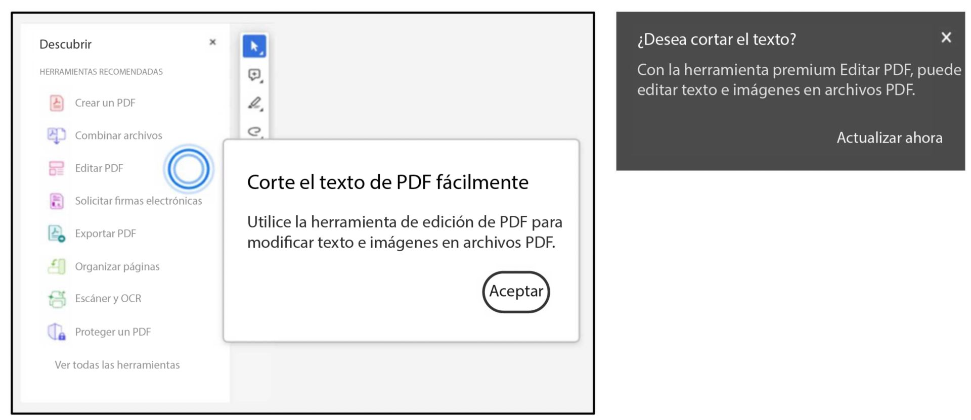 Indicación de la herramienta Editar al utilizar métodos abreviados de teclado para cortar o pegar