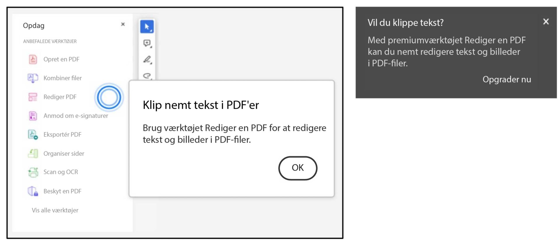 Redigeringsværktøjets prompt, når du bruger tastaturgenveje til at klippe eller indsætte